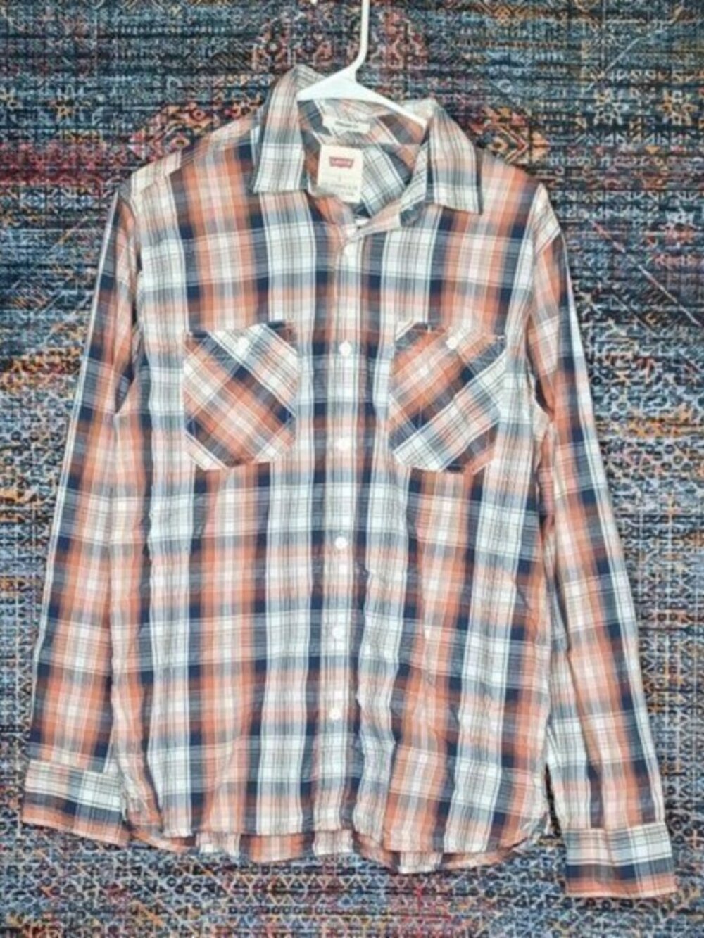 Levis mens red white navy Standard fit button down shirt S EUC